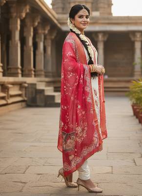 white embroidered roman silk unstitched dress material  3