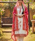 white embroidered roman silk unstitched dress material 