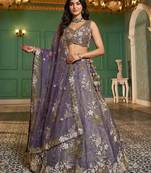 Women's Shde of Purple Tissue beads sequince Embroidered Lehenga Choli with Dupatta