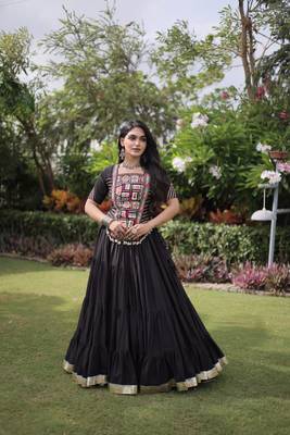 Black Kora Cotton Navratri Lehenga Choli with Kutchi Patch Work | Fully Stitched Chaniya Choli for Navratri 1
