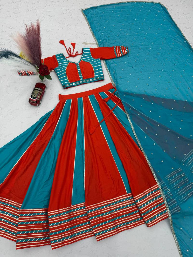 Navaratri Orange Cotton Lehenga Choli