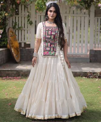 WHITEKora Cotton Navratri Lehenga Choli with Kutchi Patch Work | Fully Stitched Chaniya Choli for Navratri 1