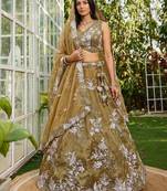 Women's Gold Tissue beads sequince Embroidered Lehenga Choli with Dupatta