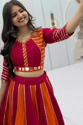 Navaratri Red Cotton Lehenga Choli