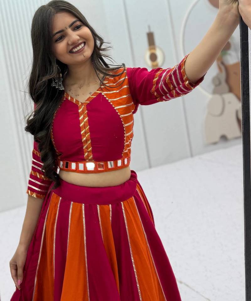 Navaratri Red Cotton Lehenga Choli