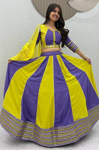 Navaratri Violet Cotton Lehenga Choli