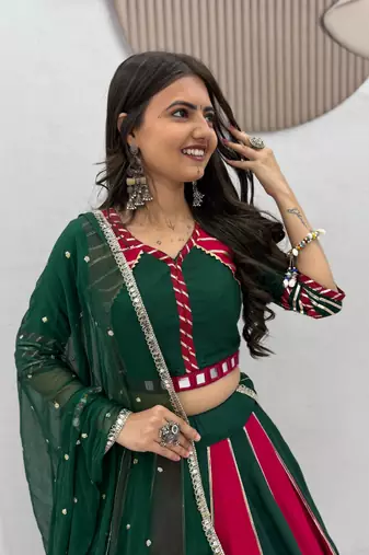 Navaratri Green Cotton Lehenga Choli