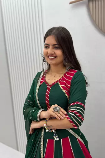 Navaratri Green Cotton Lehenga Choli