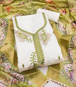 white embroidered roman silk unstitched dress material 