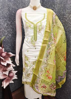 white embroidered roman silk unstitched dress material  4