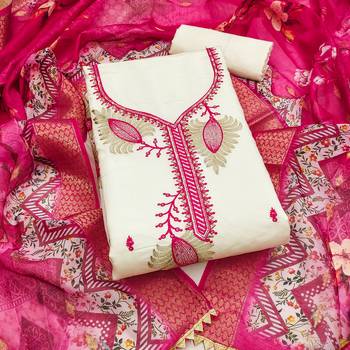 white embroidered roman silk unstitched dress material  1