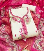white embroidered roman silk unstitched dress material 
