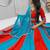 Red & Turquoise Blue Pure Cotton Chaniya Choli for Navratri with Real Hand Work & Dupatta