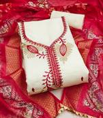 white embroidered roman silk unstitched dress material 