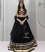 Black Pure Cotton Navratri Lehenga Choli with Heavy Gamthi Work, Mirror Lace & Embroidered Dupatta