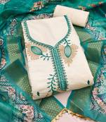 white embroidered roman silk unstitched dress material 