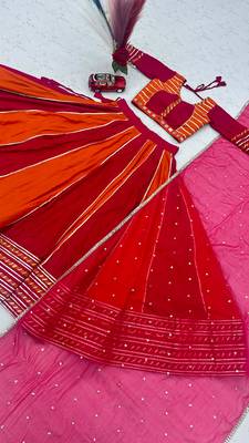 RANI PINK  & ORANGE Pure Cotton Chaniya Choli for Navratri with Real Hand Work & Dupatta 5