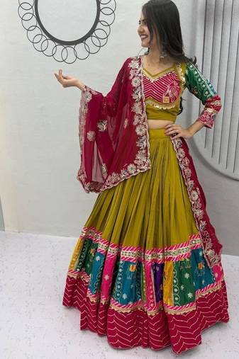 Navaratri Navy Blue Cotton Lehenga Choli