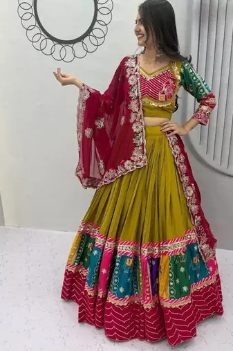 Navaratri Navy Blue Cotton Lehenga Choli