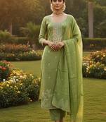 green weaved dani cotton unstitched dress material 