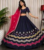 Black Embroidery and sequins Aari mirror Roman Silk Blend Lahenga Choli Set