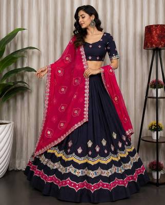 Black Embroidery and sequins Aari mirror Roman Silk Blend Lahenga Choli Set 4