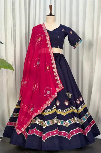 Black Embroidery and sequins Aari mirror Roman Silk Blend Lahenga Choli Set