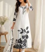 Elegant white and black floral embroidered kurta set