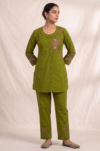 Green rayon cord set in green color
