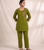 Green rayon cord set in green color