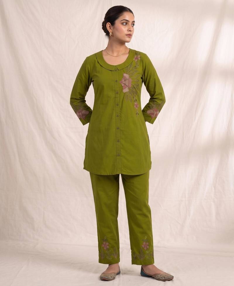 Green rayon cord set in green color