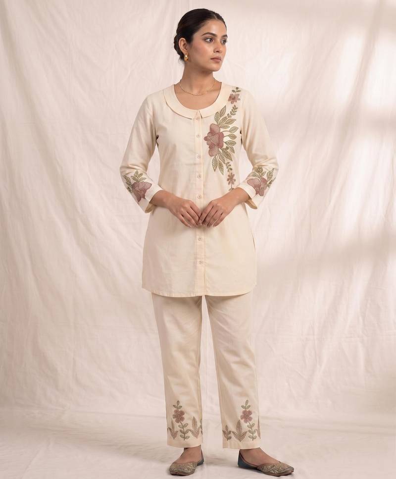 White rayon cord set in white color