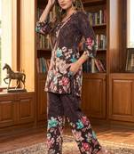 Women's dark brown floral printed co-ord set