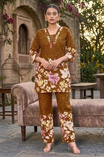 Women's mustard floral printed co-ord set