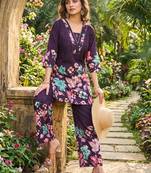 Purple floral printed ethnic co-ord set