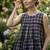 Navy blue checks printed linen cotton top with bottom set