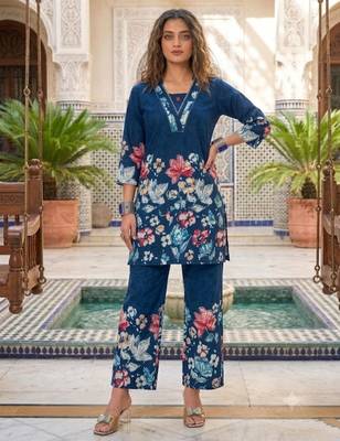 Blue floral printed co-ord set for women 1