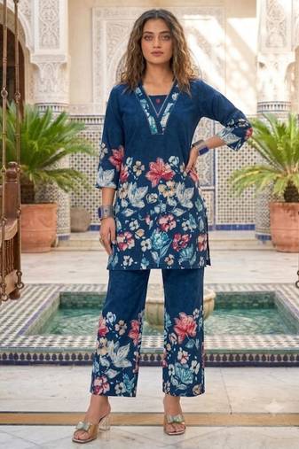 Blue floral printed co-ord set for women