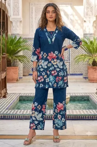 Blue floral printed co-ord set for women