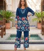 Blue floral printed co-ord set for women