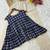 Navy blue checks printed linen cotton top with bottom set