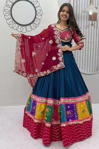 Navaratri Green Cotton Lehenga Choli