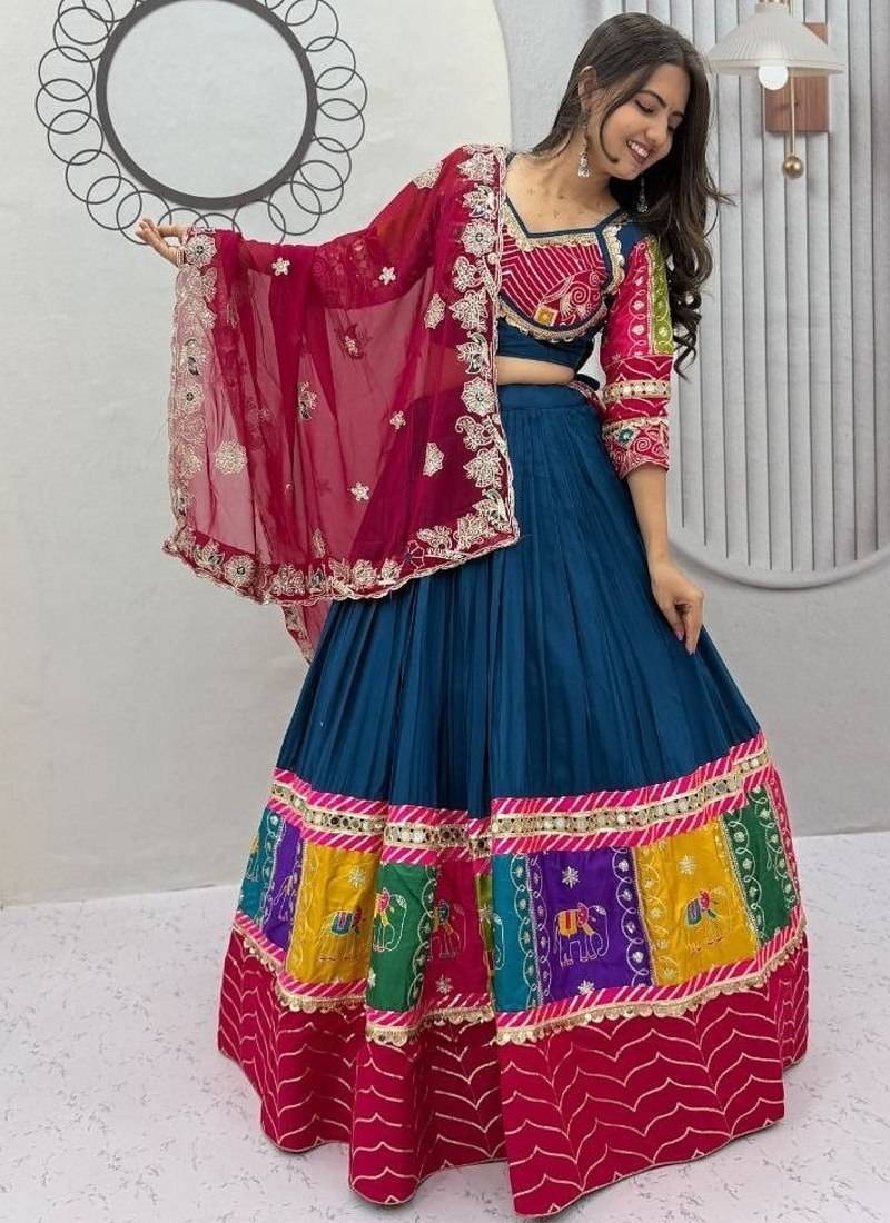 Navaratri Green Cotton Lehenga Choli