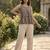 Coffee checks printed linen cotton top with bottom set