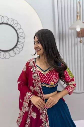 Navaratri Green Cotton Lehenga Choli