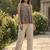 Coffee checks printed linen cotton top with bottom set