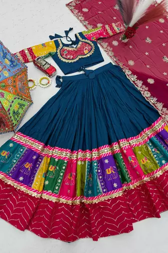 Navaratri Green Cotton Lehenga Choli