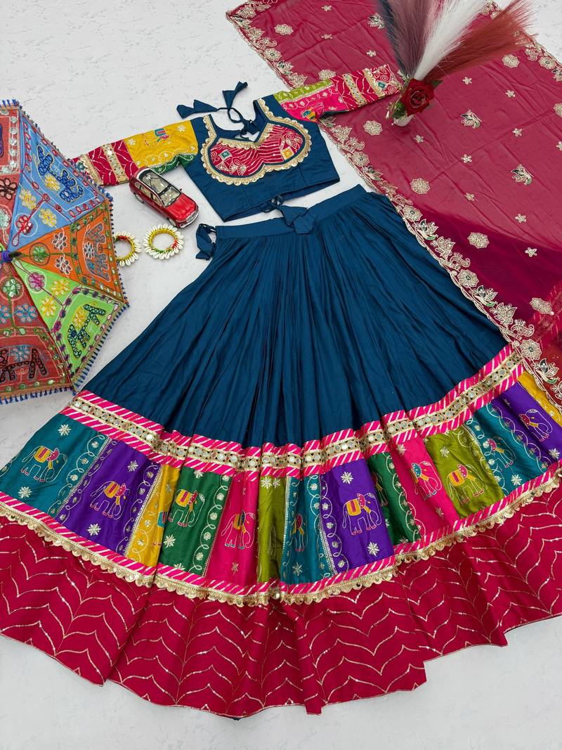 Navaratri Green Cotton Lehenga Choli