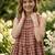 Maroon checks printed linen cotton top with bottom set