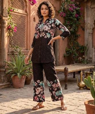 Brown designer festive cotton co-ord set for women 1